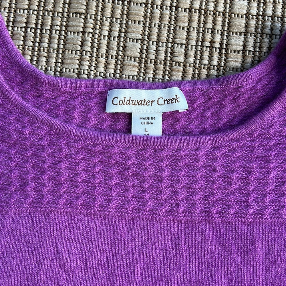 Coldwater Creek Purple Lilac Cap Sleeve Cashmere Sweater, Size large - Picture 2 of 6